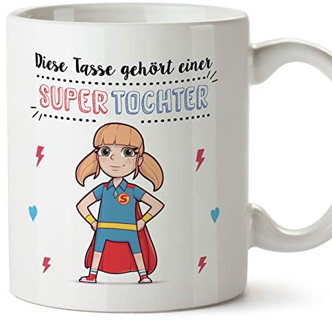 Mugffins Tassen/Becher mit Spruch für TOCHTER - Auf Deutsch - Superfamilie - 11 oz / 330 ml - originelles und lustiges Geschenk
