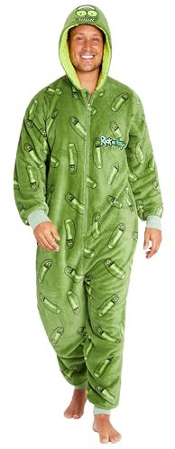 Rick And Morty Pigiama Intero Uomo - Caldo Pigiamone in Pile con Cappuccio S-2XL Pigiami Invernali Interi Gadget Regalo (Verde, XL)
