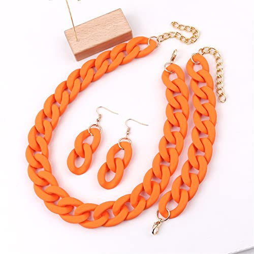 NOVINS Acryl Chunky Chain Choker Halskette für Frauen Lange Ketten Halsbänder Halsketten Set (Farbe: Orange)