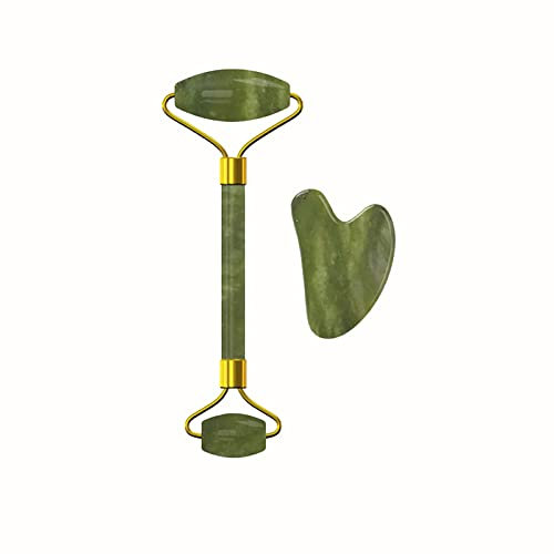 Jade Augenmaske Gesichtsmassage Roller Set Natürlicher Rosenquarz Schlafaugenmaske Gesichtsroller,Grüner Steinsatz