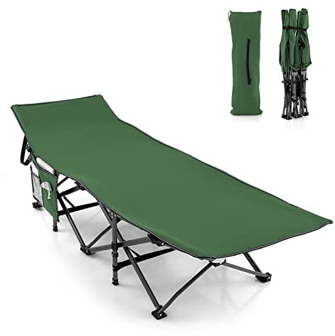 GYMAX Klappbares Campingbett 190 x 70 x 54 cm Feldbett Tragbar mit Seitentasche Campingliege inkl. Tragetasche Gästebett Ultraleicht Belastbar bis 270 kg 600D Oxford-Gewebe (Grün)