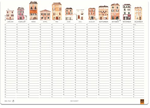MEYCARD - B4Q ITALY Wandkalender, 2 Stück, Jahresplaner, Geburtstagskalender, Watercolor, etwas kleiner DIN A3