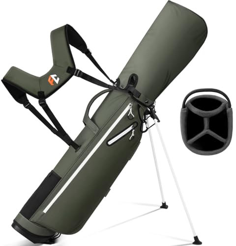 Full Choice Leichte Golftasche, robuste 4-Wege-Trennwände in voller Länge mit zwei Gurten und Ständer, Golf-Tragetasche, Olivgrün