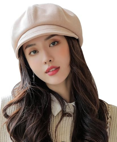 FEOYA Damen Ballonmütze Basic Schirmmütze Vintage Barett Mütze Elegant Wintermütze mit Schirm Stil A-Khaki