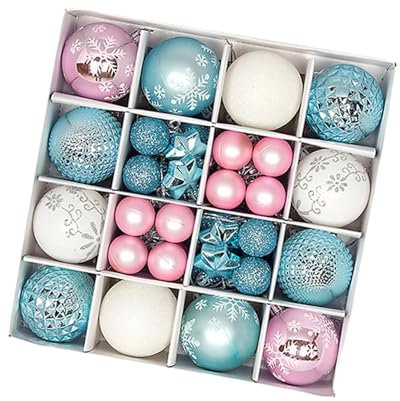 Generic 44PCS Christmas Ball Ornaments Christmas Bauble Garland Pink Baubles for Christmas Tree Decorations Xmas Tree Decor Baubles Bulk for Holiday Wreath Garland Decors, Blue Pink White