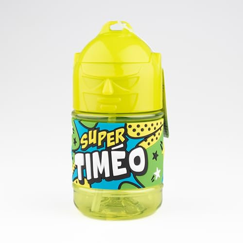 Bottiglia personalizzata per bambini, borraccia con cannuccia - Super Timeo