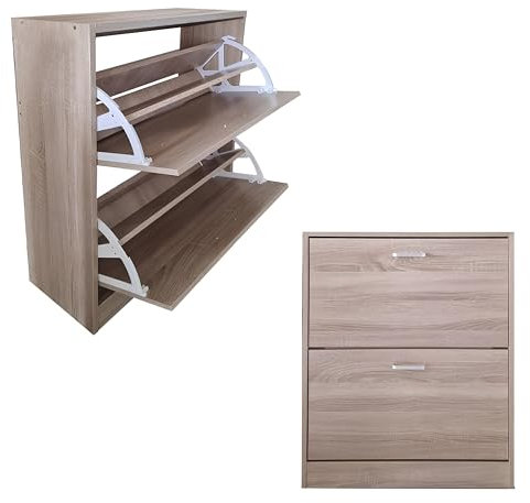 Scarpiera Portascarpe in Legno MDF Melaminico 3 o 2 Scaffali Ante a Ribalta Maniglie Grigio Satinato Doppia Profondità Adatta a Scarpe Stivali Ciabatte Tacchi Istruzioni Incluse (2 Ante, Rovere)