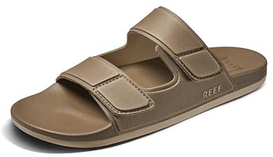 Reef Cushion Tradewind Men's Fashion Slides, Adjustable Velcro Straps, Ultra Soft Cushion Footbed, Arch Support, Fossil, 6