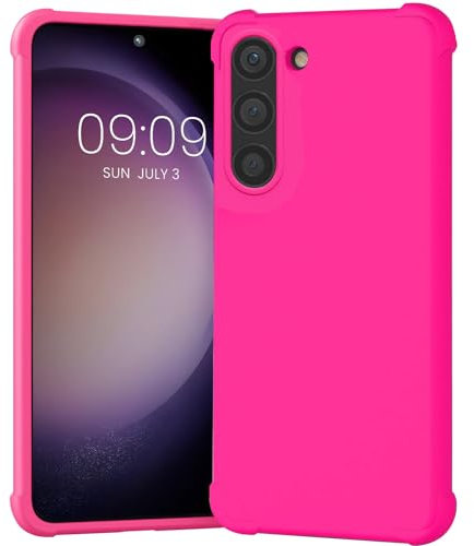 KIOMY Coque rose fluo pour Samsung Galaxy S23 5G, résistante aux chocs, coque de protection antichoc en TPU souple, lunette surélevée, design hybride, coupe ajustée, avec coins airbag