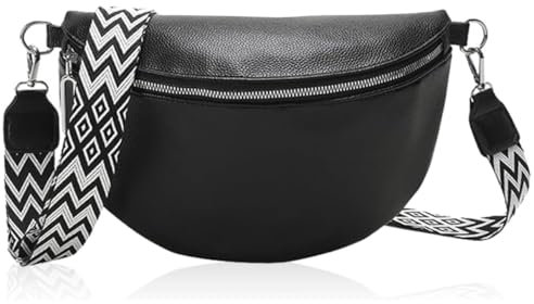 AUEJACKY Damen Umhängetasche, Bauchtasche Umhängetasche Damen Schwarz Crossbody Damen Breiter Gurt Kleine Umhängetasche mit Reißverschluss und abnehmbarem Schultergurt
