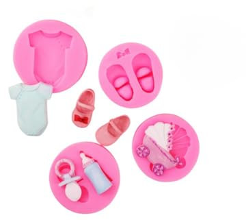 fondant formen 4 Stück Silikonformen Babyflaschen Schuhe Kleidung Backwaren Tortendekorationen Schokoladenfondantformen