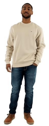 Tommy Jeans Herren Sweatshirt Regular Fit Flag Fleece Rundhalsausschnitt, Elfenbein (Newsprint), XS