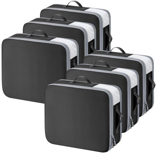 DIMJ Selbstkomprimierender Organizer - Bettwäsche Aufbewahrung, Packing Cubes Compression Bettdecken, Kleidung Aufbewahrung for Bettdecken, Kleidung, Decken, 6 Stück(Schwarz)