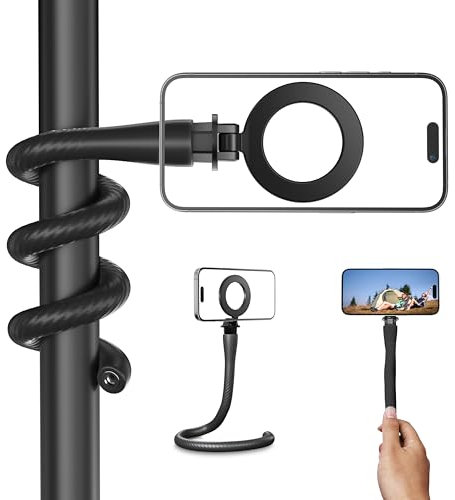 TELESIN° Flexibler Magnetischer Affenschwanz Handy ständer, Tragbarer Magsafe Sicherheits ständer Selfie Stick für Einkaufen, Laufband, Kinderwagen, kompatibel mit Phones/Action Cam (Schwarz)