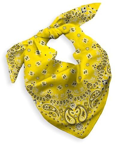 EVERY-VILLE Where EVERYone is Welcome 1 Pack Yellow Bandana Scarf for Women Men Gift Packaging - Gold Cowgirl Cowboy Accessories Headband Neckerchief - Large Paisley Hair Face Covering