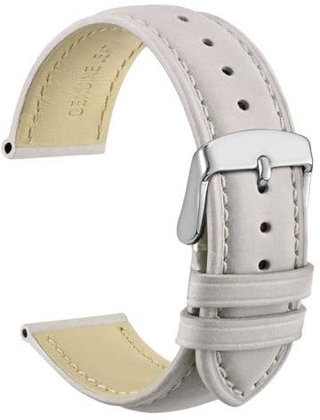 WOCCI 18mm Vintage Leder Uhrenarmband mit Edelstahl Silber Schließe (Elfenbein)