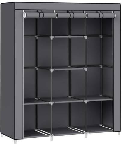 SONGMICS Armario Ropero, Armario Portátil, Perchero Organizador con Funda de Tela no Tejida, Barra para Colgar, Estantes, 45 x 130 x 167 cm, Gran Capacidad, Gris Paloma RYG096G01
