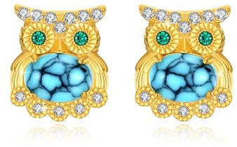 ABIGY Eulen Ohrstecker Gold 925 Sterling Silber Eulen Ohrringe Türkise Ohrringe Tierschmuck für Damen