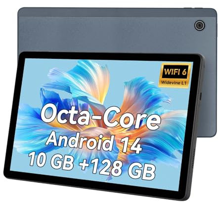 Yicty Tablette 11 Pouces 8 cœurs Android 14 Tablette PC 10 Go RAM 128 Go ROM 1 to Extension 1280x800 HD IPS Écran Tactile 5MP + 8MP Double Caméra 6800 mAh Widevine L1 Face ID Wi-FI Bluetooth (Gris)