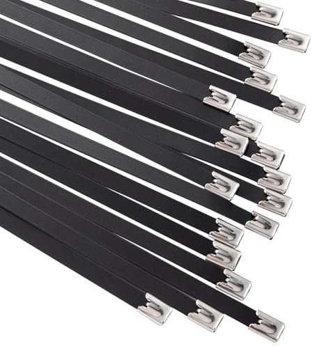 OFFO Black Zip Ties Made of Metal 7.9 * 300mm Premium Heavy Duty Stainless Steel Wire Multifunctional Locking Exhaust Wrap Flexible Durable 100Pcs