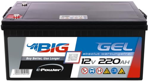 BIG E-Power GEL Versorgerbatterie: Ideal für Wohnmobil, Caravan, Photovoltaik, Inselanlagen, Solaranlagen, Camping, Marine, Gartenhütte, Unabhängige Stromversorgung, Windkraftanlagen (12V - 220Ah)