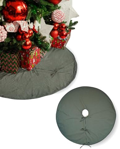 LIVLIG Premium Abete Rock Ø 120 cm, coperta natalizia in 100% cotone, coperta reversibile sotto l'albero di Natale, tappeto rotondo per Natale, coperta per albero di Natale in salvia e beige con orlo