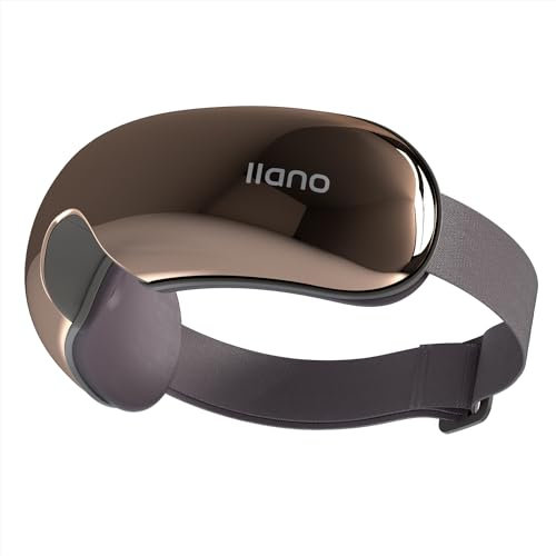llano Augenmassagegerät mit Wärme,Vibrationsfunktion, Integriertes Bluetooth, 4 Modi, Durchscheinende Anzeige, Ergonomisches 3D-Design und Faltbar (Glossy Brown)