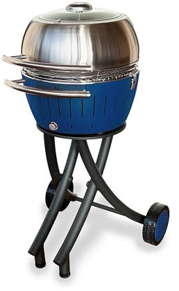 LotusGrill Barbecue de jardin XL vert citron – Chariot de barbecue avec capot XL en acier inoxydable (bleu profond)