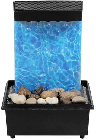 Foppla Fuente de mesa, fuente de agua de mesa interior, fuente de meditación de cascada de escritorio para el hogar, fuente de relajación sonora para mesa, oficina, hogar, dormitorio (agua azul mar)