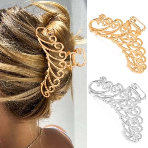 Reaky Lot de 2 grandes pinces à cheveux en métal doré en forme de paon - Accessoires de cheveux pour femme