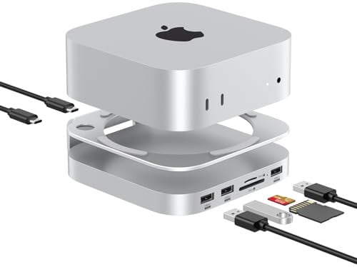 Mac Mini M4 Dock with NVMe SSD Enclosure (up to 8TB) - Aluminium Hub and Stand and Hub for Mac Mini M4 M4 Pro 2024 - Dock with USB 3.0 & 2.0 Ports,10Gbps, SD/TF Card Readers