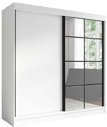 A&J MöbelLand Schwebetürenschrank TAVIRO Kleiderschrank 3-türig mit Schubladen, und Spiegel, Garderobe 200 cm (Weiß)