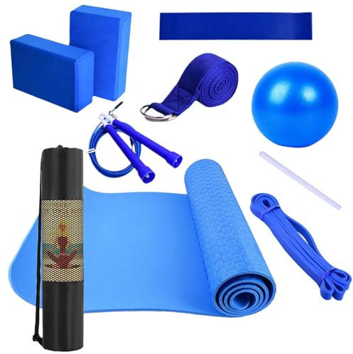 Rutschfeste Yogamatte mit Tragetasche, Fitnessgeräte-Set mit Widerstand, tragbares Band Stretchband für Pilates, Bodenübungen, 1200g, Lila Blau Grün Rot und Rosa