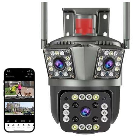 Videocamera Sorveglianza, Telecamera IP da 12MP PTZ 8K con doppio schermo for esterni Protezione a tre schermi Rilevazione di movimento Telecamere IP di sorveglianza CCTV for esterni per uso esterno e
