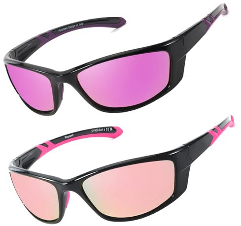 SIPHEW 2 Stück Sonnenbrille Damen polarisierte Sportbrille Fahrradbrille UV400-Schutz Laufbrille Sunglasses zum Rennrad Radfahren Fahrrad Laufen
