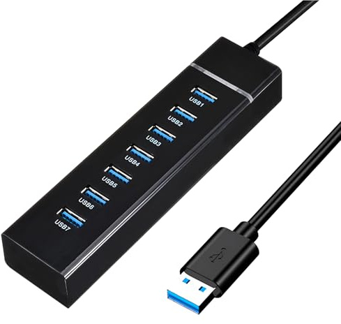 7-Port USB 3.0 Hub for Laptop, USB Multiport Splitter Adapter, Extension Hub with 5Gbps Data Transmission, Extender Multiport Adapter for PC Mouse Printer and More