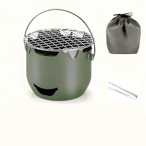 ‌Portable Stainless Steel Mini Charcoal Grill,Tea Stove, 2-in-1 Outdoor Camping BBQ Pit for Picnic,Garden,Backyard,and Travel,Compact Carbon Fire Burner for Roasting Meat,Boiling Tea,Heating. (green)