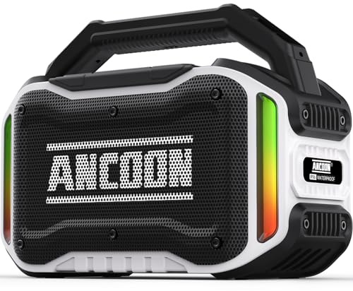 ANCOON Speakers Bluetooth Wireless: 80W(Peak) Loud Speaker with Bass, 20H Playtime, IPX6 Waterproof, Large Jobsite Speakers for Work, Outdoor, Workshop, Garage, Portable Speaker with TWS (White)