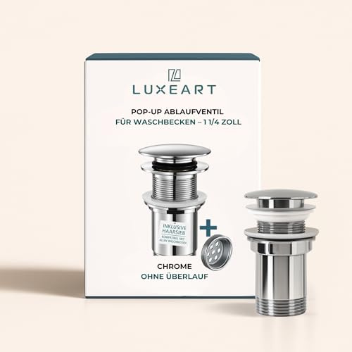 Luxeart Pop-Up Ablauf – Click-Clack Ablaufventil ohne Überlauf, Ø32 mm, Premium Messing, Korrosionsbeständig, Einfacher Einbau, Hochwertiges Waschbecken-Ablaufventil für moderne Badezimmer