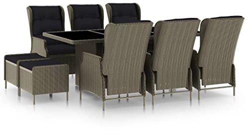 QJBSAVVA Poly-Rattan Gartenmöbel Set 9-teilig 200x100 cm mit Gasfederverstellung Robustes Braun für Balkon Terrasse und kleine Flächen