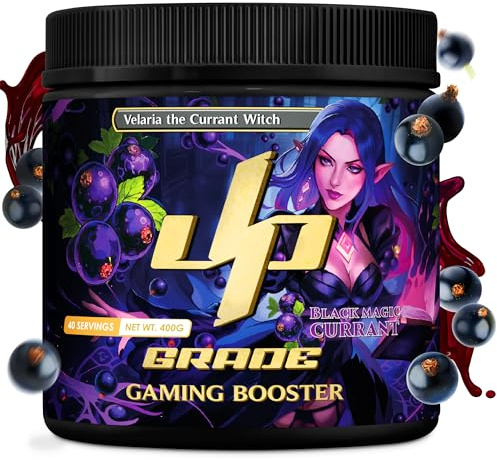 UP-GRADE Gaming Booster Energy Drink Pulver 400g für Gamer, 40 Portionen | Fokus & Energie, 200mg Koffein, L-Tyrosin, Taurin, Vitamine & Magnesium, klarer, erfrischender Drink