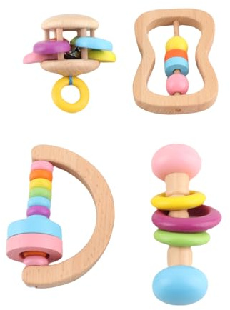 ZLXCAOB 4-teiliges Baby-Rassel-Set, Handrassel für Neugeborene, frühes Lernen, Greifspielzeug für Kinder