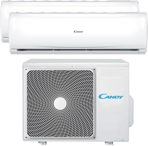 Candy, Condizionatore Smart Linea Pura, Climatizzatore Dualsplit con 1 Unità Esterna e 2 Interne 9000-9000 Btu, con Pompa di Calore per Aria Calda, Self-Clean e Controllo da Remoto