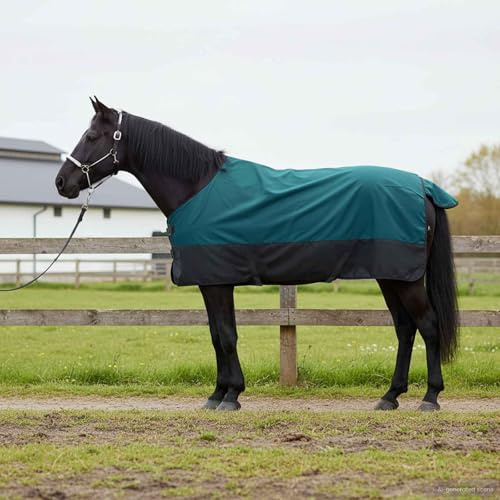 Ziaphsol Pferdedecke Dunkelgrün Schwarz 95 cm Polyester Regendecke Stalldecke mit Schweifklappe Windschutz für Weide Outdoor Reitsport Wärme trocken