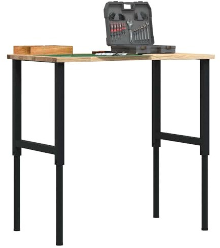 Werkbank aus massivem Eichenholz mit höhenverstellbarem Metallgestell 100x60x(71,5-98) cm, Arbeitstisch für Heimwerker, Werkstatttisch