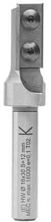 ENT 20180 Wendeplatten Nutfräser HW, Schaft (S) 12 mm, Durchmesser (D) 16 mm, NL 30 mm, Z1+1, GL 82 mm