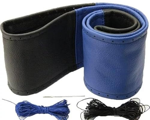 Lenkradbezug schwarz blau echt Leder 37-39 cm zum Schnüren Lenkrad Schoner