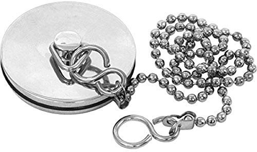 Chrome Sink Plug with Chain for Kitchen or Bath - 45mm (1.3/4 Inch) with Ball Type and S Hook Shaped Chain Made of Stainless Steel 450mm (18 Inch)