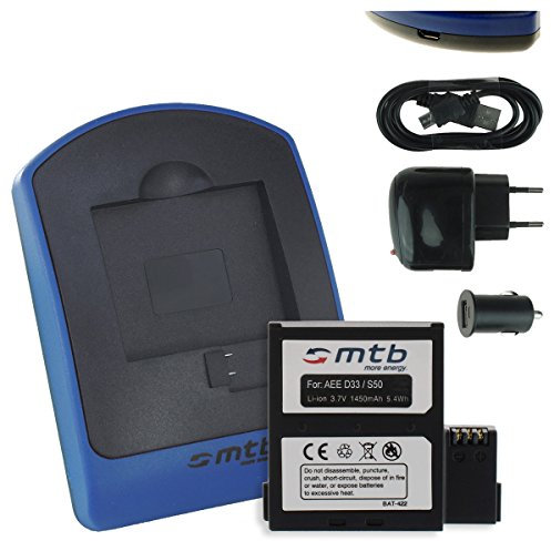 Akku + Ladegerät (Netz+Kfz+USB) für Nilox F-60 Evo (4K) / Kitvison Edge HD30W / AEE S51, S70, S71 / Veho MUVI K2
