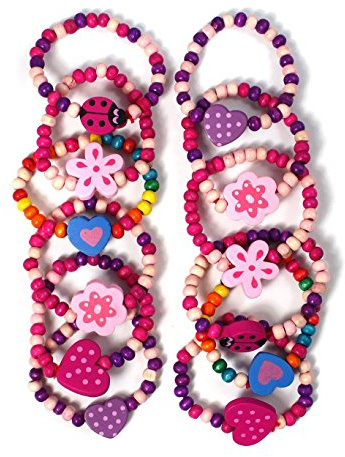 Little Princess Party Jewellery Hölzerne Schmuckarmbänder für Geburtstag und Party für Mädchen 12er-Pack Mehrfarbig